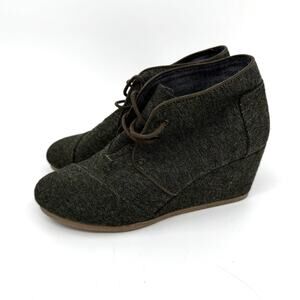 TOMS Herringbone Grey Tweed Ankle Wedge Booties Womens Size 8